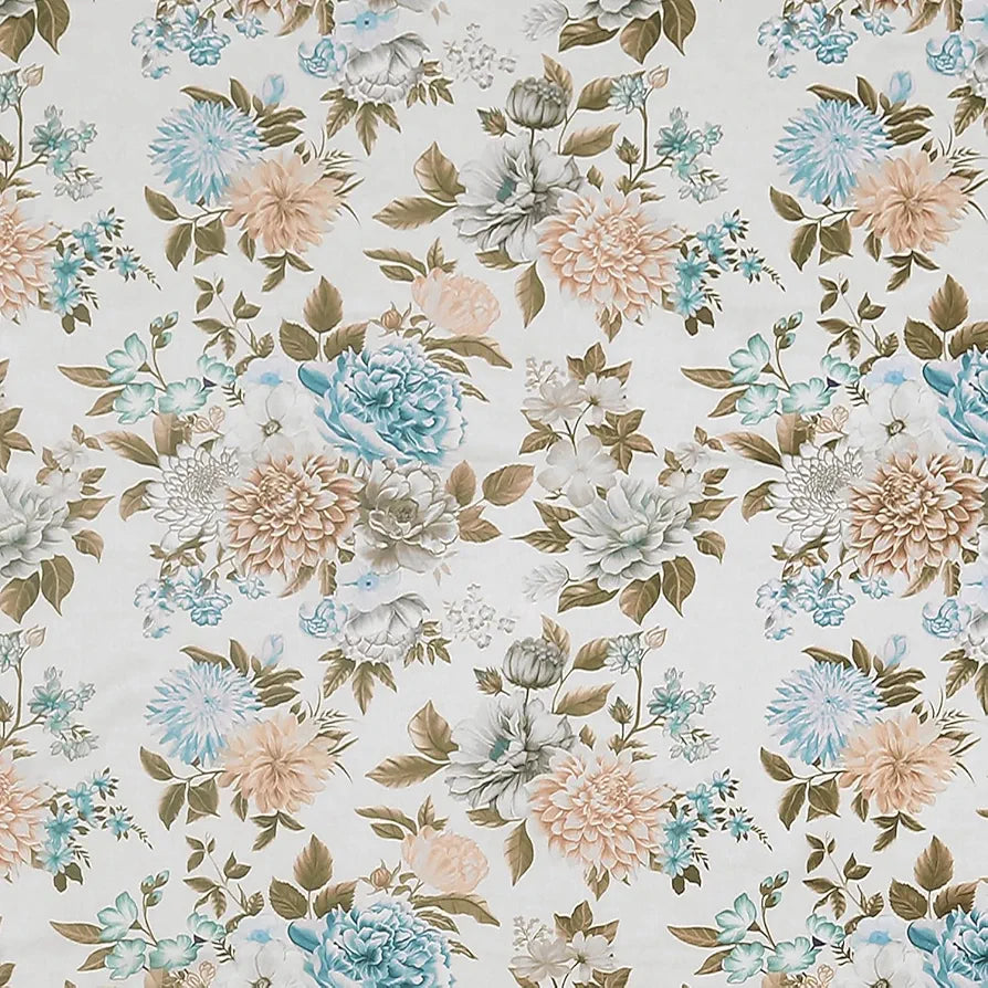 Cloth Fusion Blackout Printed Premium Window Curtains 5 Feet Long Set of 2 Blue Blooms
