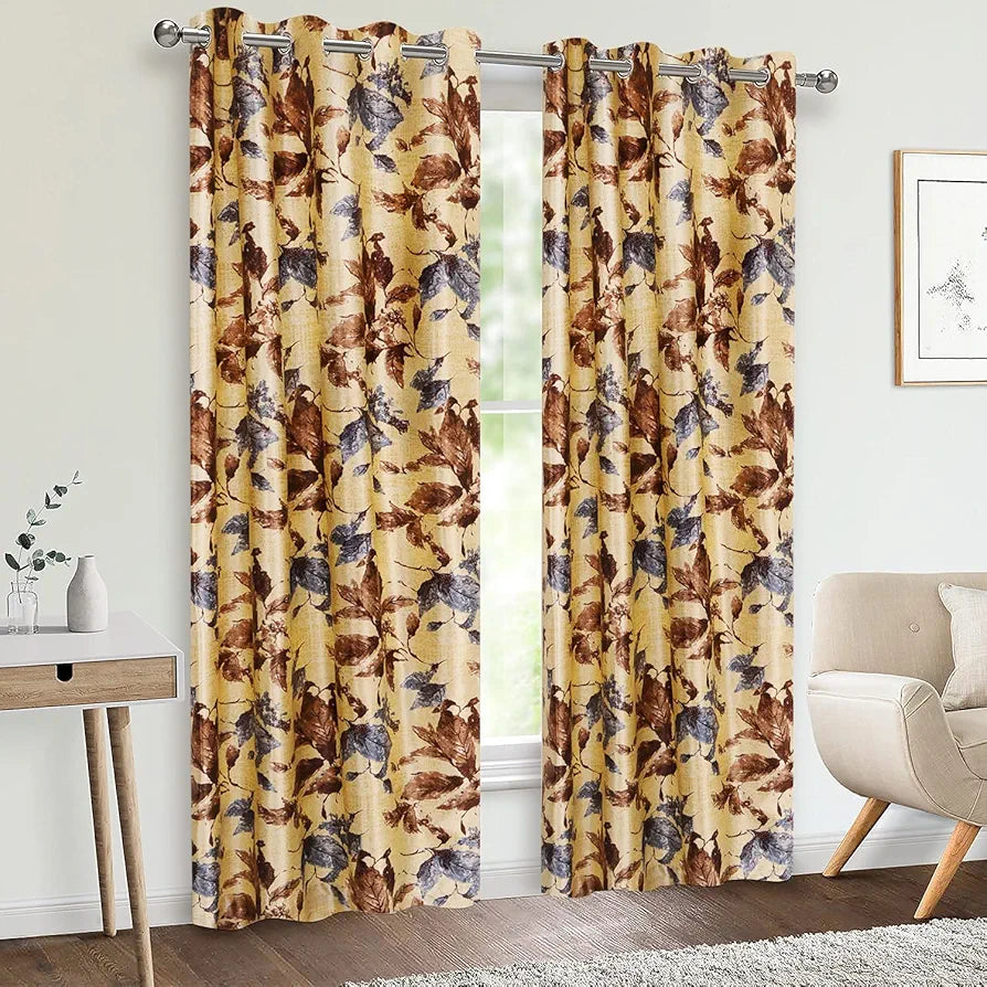 Cloth Fusion Polyester Door Curtain 7 Feet Set of 2 Brown