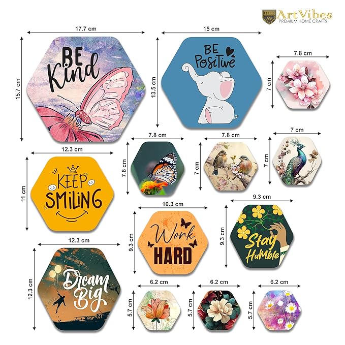 Artvibes Designer Wooden Wall Hanging Decoration for Home | Quotes Decor Item | Pack of 13 Pieces