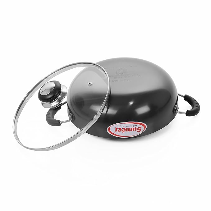 Sumeet 3mm Hardanodised Deep kadhai with Glass Lid 11 20.5cm Dia 1.5 Ltr Capacity