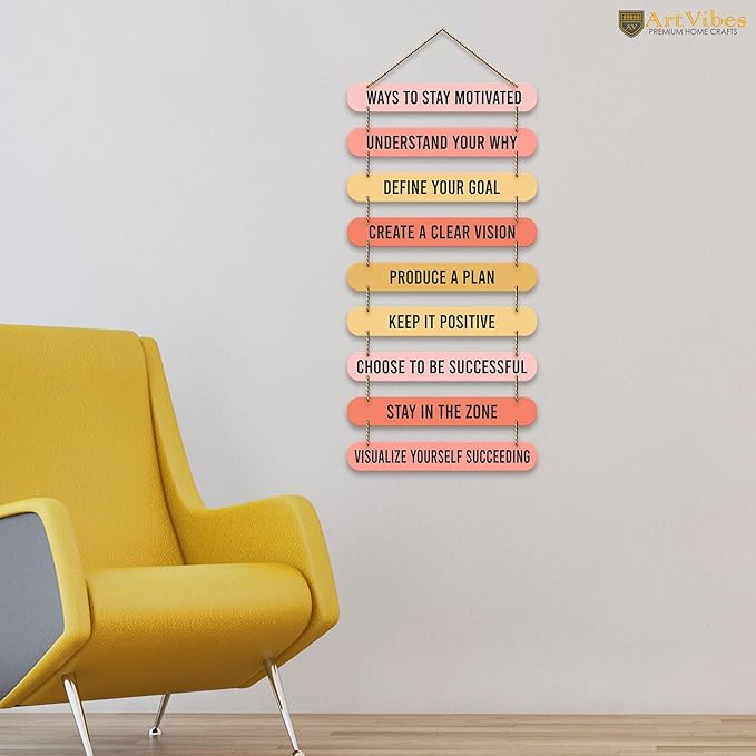 Artvibes Ways to Stay Motivated Quotes Mdf Wooden Wall Hanging for Home Livingroom Art Item