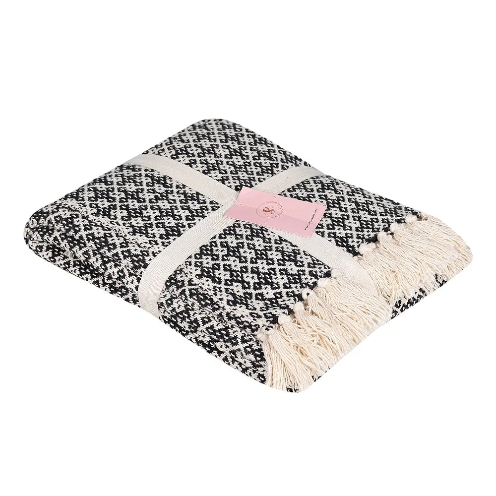 Sashaa World Soft Throw Blanket Colour Black/Natural