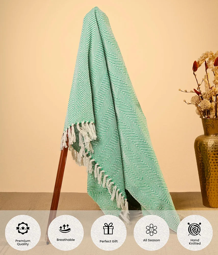 Sajavat Home Hand Knitted Pure Cotton 3 Seater Sofa Throw Colour Green