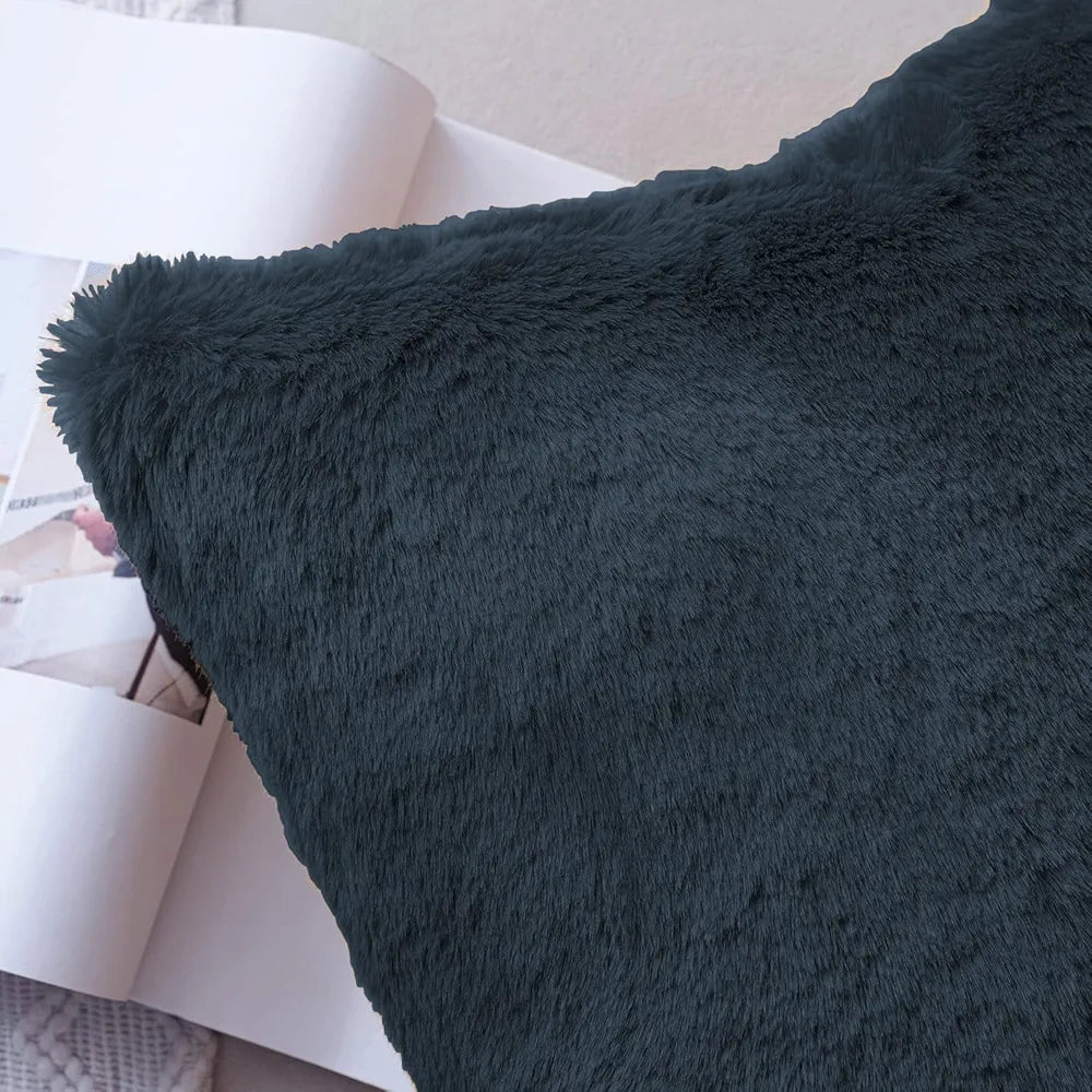 Luxe Home Cushion Cover Duble Side Rabbit Fur Plain Design Covers Set of 2 for Sofa Colour Anthra