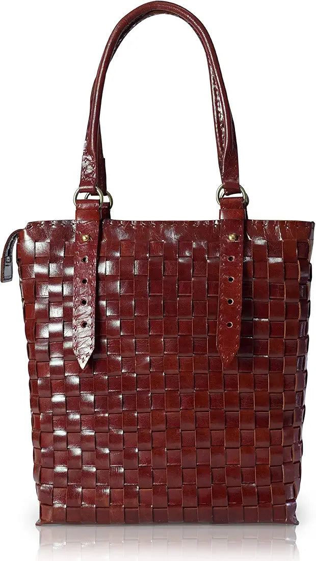 Goatter Genuine Leather Handmade Women's Tote Bag,Red Color