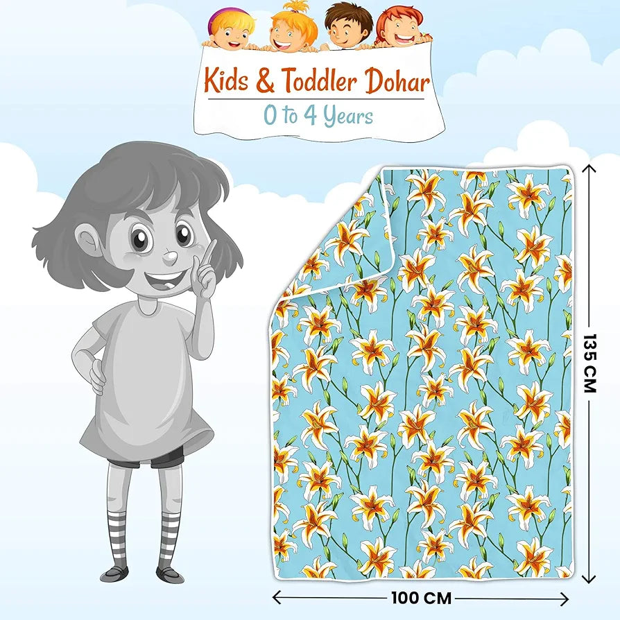 Divine Casa Floret 100% Cotton Single Kids Dohar 120 GSM Soft & Lightweight Throw Blanket Colour Wildflower Charm