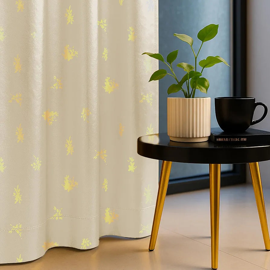 Urban Space Blackout Curtains for Living Room, Gold Foil Printed Luxurious Blackout Decorative Door Curtain Eyelet with Tieback, 1 Piece Crackle Beige