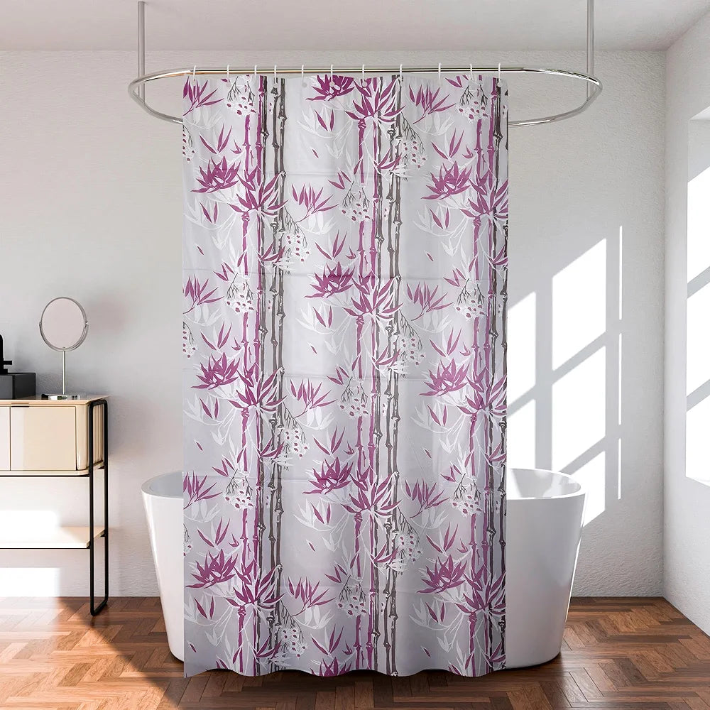 Kuber Industries Shower Curtain Bathroom Shower Curtain 8 Rings Curtain Bamboo Print Purple