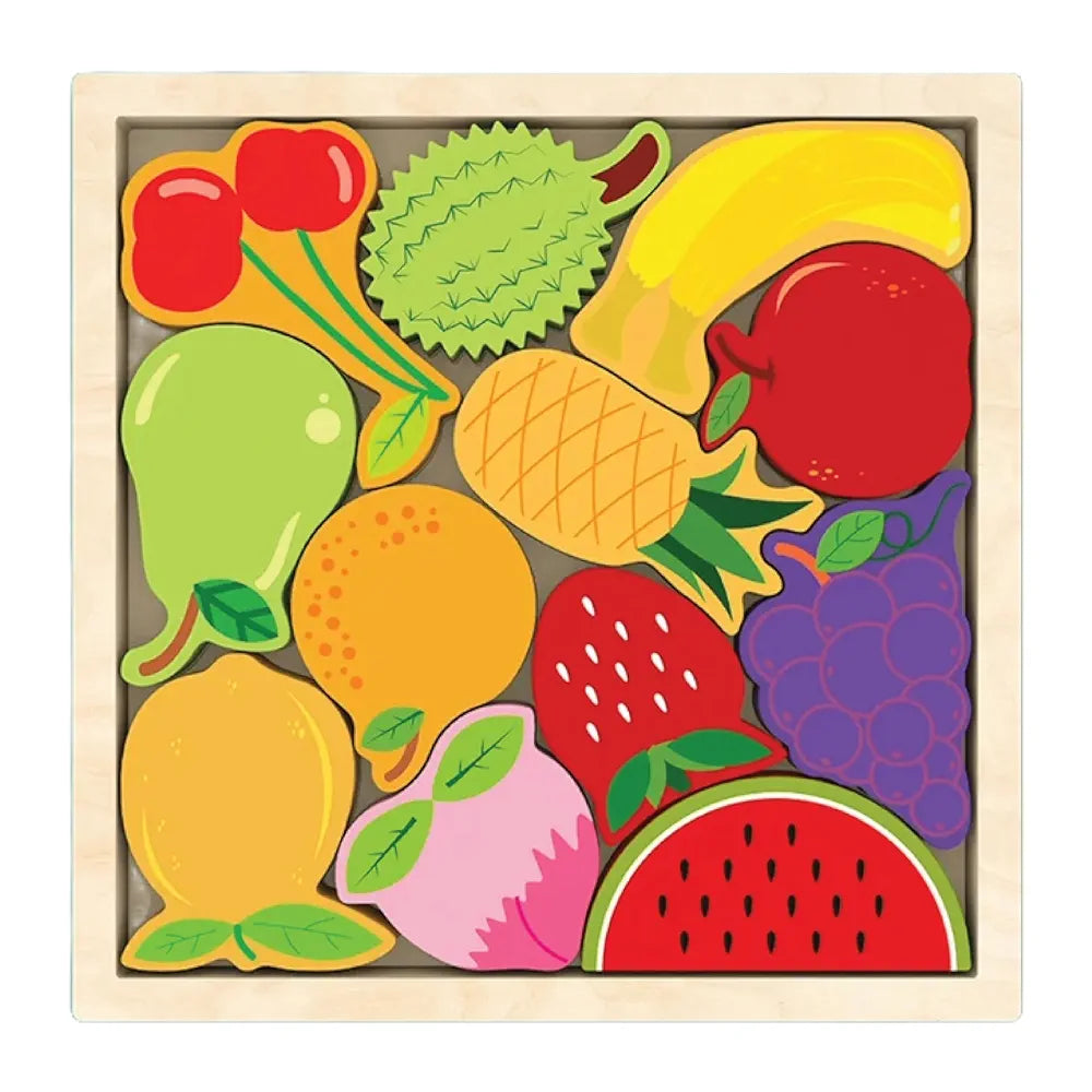 KIDS KINDLY Wooden Fruits Puzzle for Kids, Jigsaw Sorting Game, Monteszori Puzzle Toy for Toddlers, Fruit Shapes Puzzles for Kids, Birthday Gift for Boys & Girls Age 3 4 5 Years