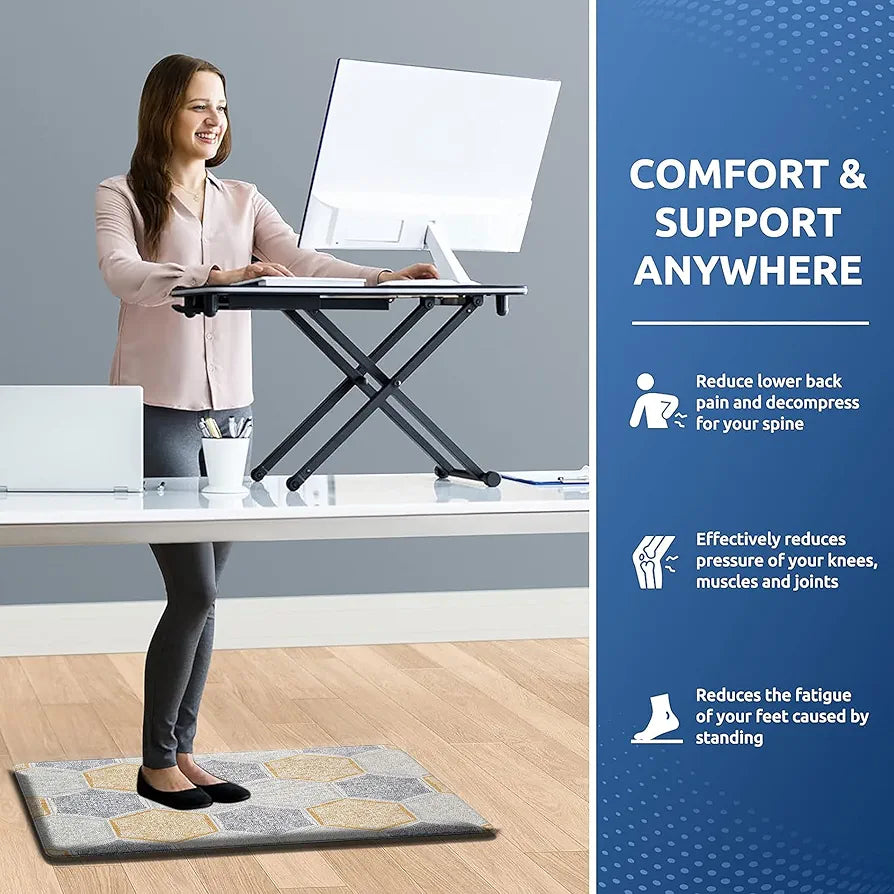 Luxe Home ColumboAnti-Fatigue Kitchen Mat Non-Slip Cushioned Comfort Mat Hexagonal Tile Pattern Standing Desk Mat Colour Honeycomb
