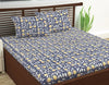 Divine Casa Double Size Bedsheet for Double Bed 144 TC Pure Cotton Queen Size with 2 Pillow Covers Floral Colour Navy & Orange