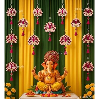 Handmade Artificial Marigold Fluffy Flowers Colorful Woolen Kite Bells Hangings 39 Inches Pack of 6