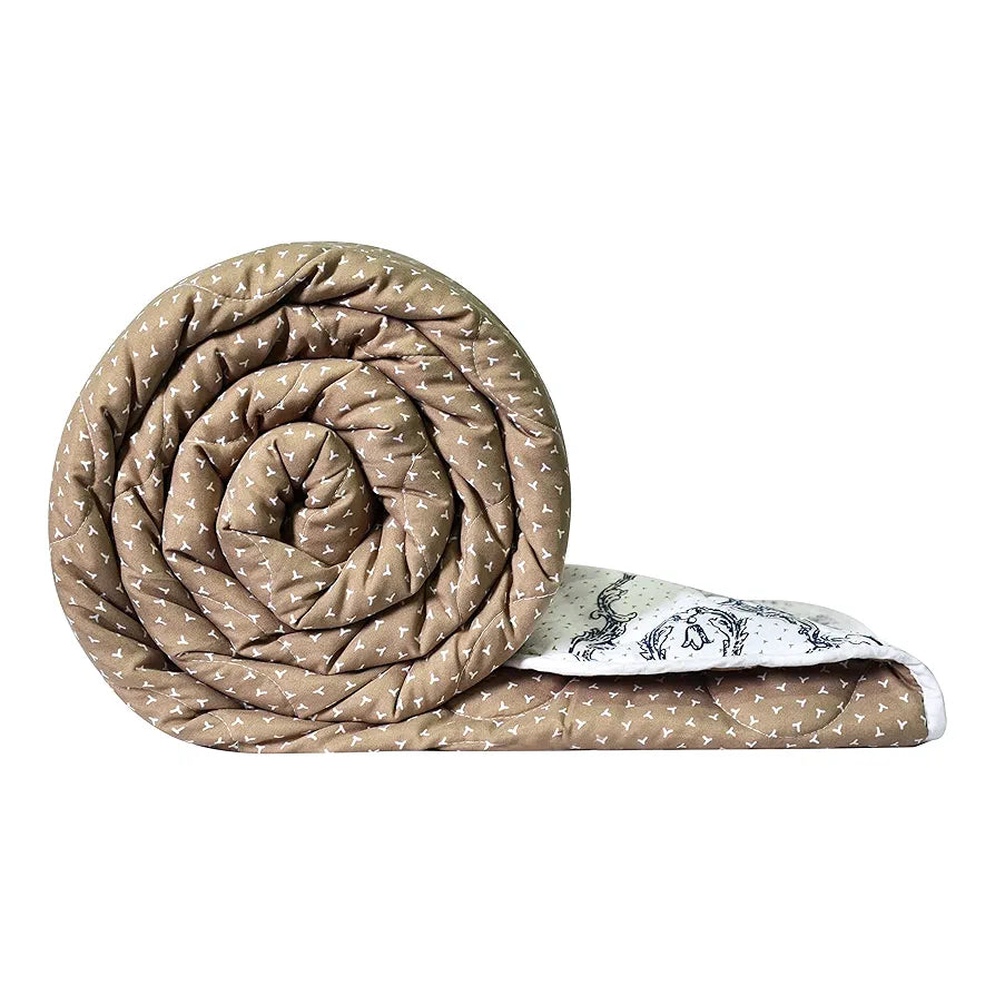 Divine Casa Microfibre All-Weather 150 GSM Printed Reversible Double Bed Size Quilt Comforter Blanket Colour Beige and Brown