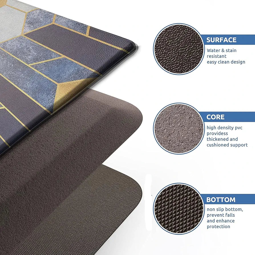 Luxe Home Columbo Anti-Fatigue Kitchen Mat Non-Slip Cushioned Comfort Mat Geometric Mosaic Pattern Standing Desk Mat Colour Cules