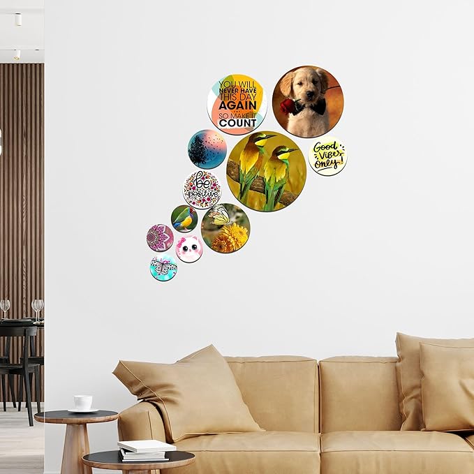 Artvibes Designer Mdf Wooden Wall Hanging Decoration Item for Home | Wall Decorative Items | Pack of 11 Pieces