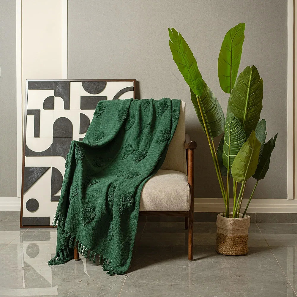 Sashaa World Green Cotton Throw Colour Dark Green