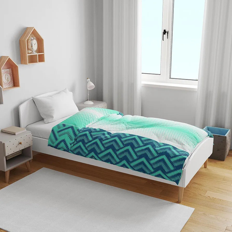Divine Casa 120 GSM Microfiber Single Kids Dohar Soft & Lightweight Throw Blanket Chevron Pattern Colour Aqua Chevron