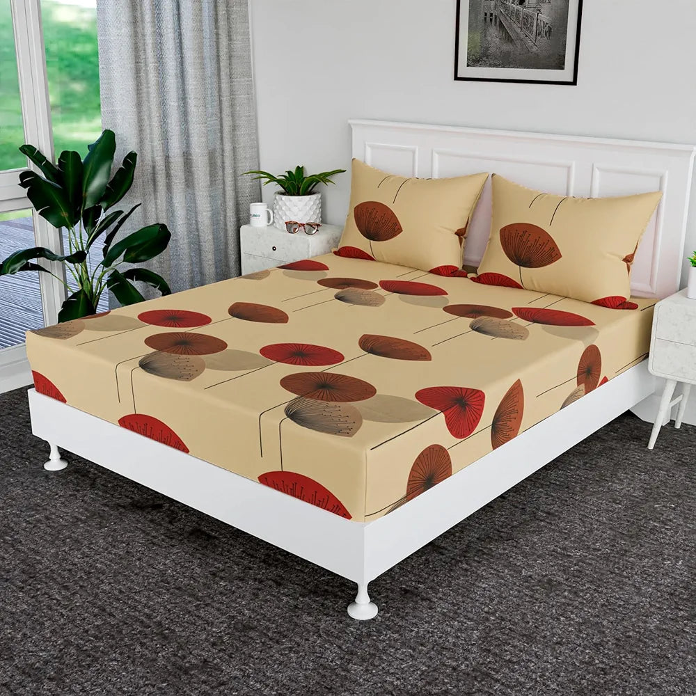 Kuber Industries Double Bedsheet Bedsheet for Double Bed Double Bedsheet with 2 Pillow Covers Cotton Cream & Maroon 350 tc
