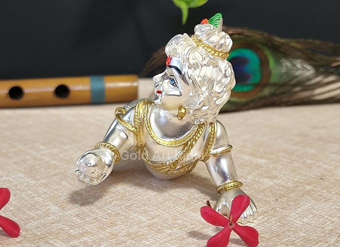 Gold Art India Laddu Gopal Idol Big Size Lord Krishna Bal Gopal Thakur JMurti Gopal ji Matte Silver