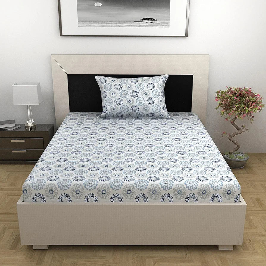 Divine Casa 144 TC 100% Cotton Bedsheet for Single Bed with 1 Pillow Cover Colour Soft Blue