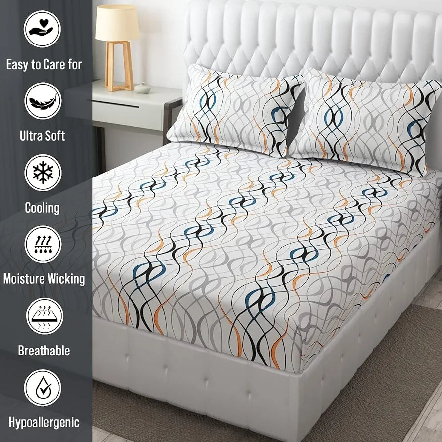 Fresh From Loom Bedsheet King Size Microfiber Bed Sheet For Double Bed Floral Design Bed Spread With 2 Pillow Covers 144 TC White