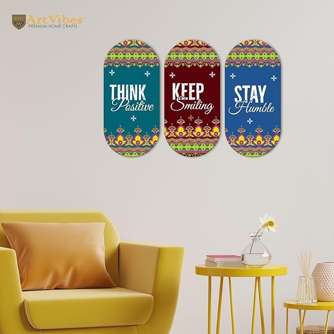 Artvibes Stay Humble Positive Quotes Printed Wooden Wall Hanger for Home | Set of 3