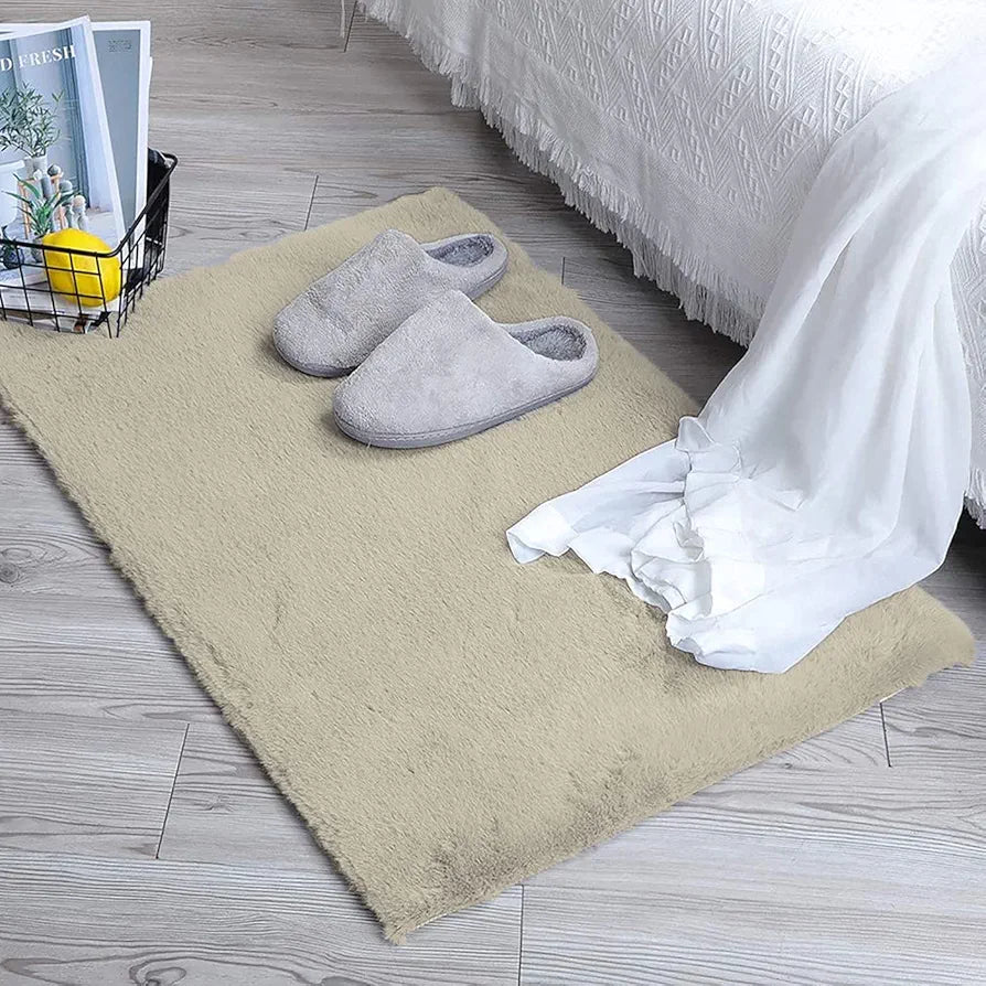 Luxe Home International Ruffle Bath Mat Rabbit Fur 1000 GSM Bathroom Door Rectangular Foot Mats 45X75 Cm Colour Beige