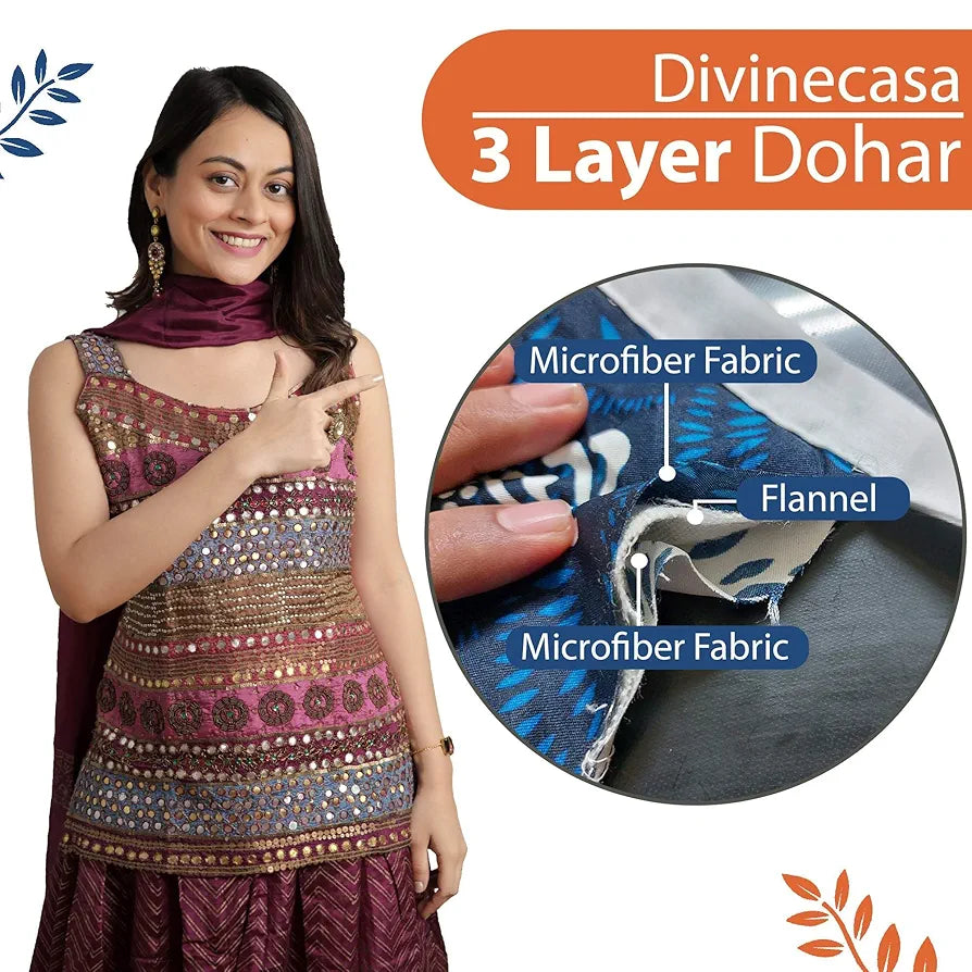 Divine Casa 120 GSM Microfiber Single Kids Dohar Soft & Lightweight Throw Blanket Geometric Pattern Colour Blue and Grey