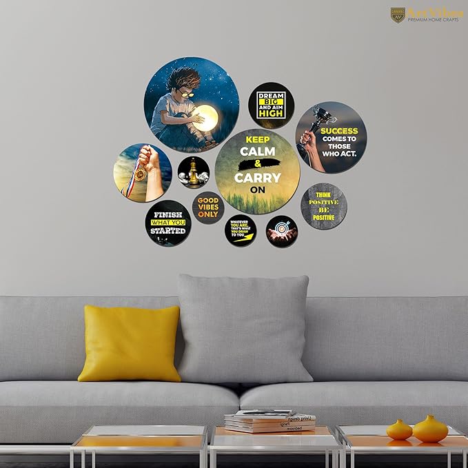 Artvibes Decorative Wooden Wall Hanging Decoration Item for Home | Quotes Decor Item | Pack of 11 Pieces