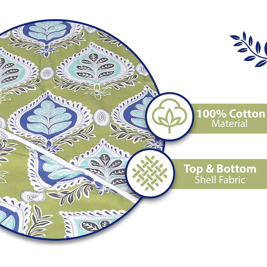 Divine Casa Floret 100% Cotton Single Dohar 120 GSM Soft & Lightweight Throw Blanket Colour Palm Green