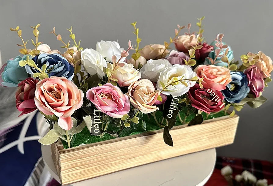 Wooden Pot with Multi-Design Dry Artificial Flowers Multi Long