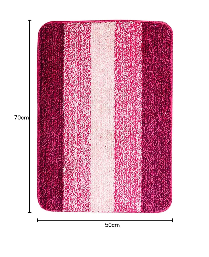 Saral Home Microfiber Striped Rectangle Shaped Anti-Skid Bath Mats Colour Pink (Pack of 2)