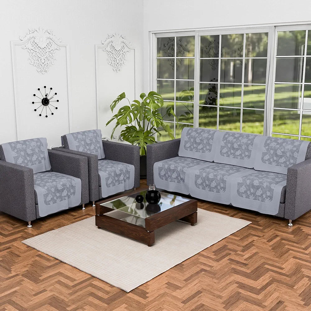 Kuber Industries Set of 10 Net Anti-Skid Sofa Cover 5-Seater Self Net Hawaii Grey