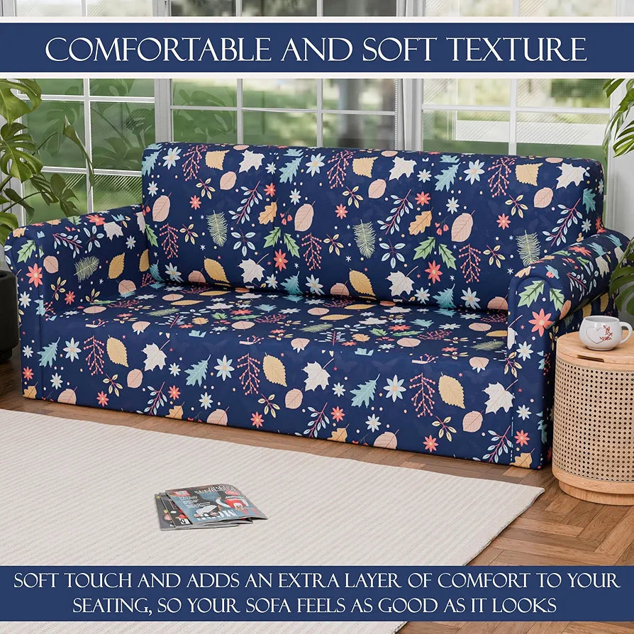 Kuber Industries Elastic Sofa Cover 3 Seater Stretchable Blue Colour
