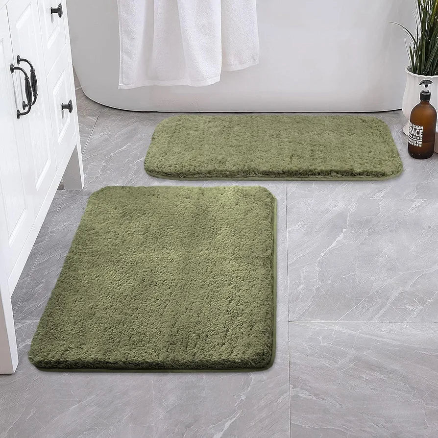 Luxe Home International Bath Mat Super Soft Ultra Absorbent Rectangular Mat Colour Green (Pack of 2)