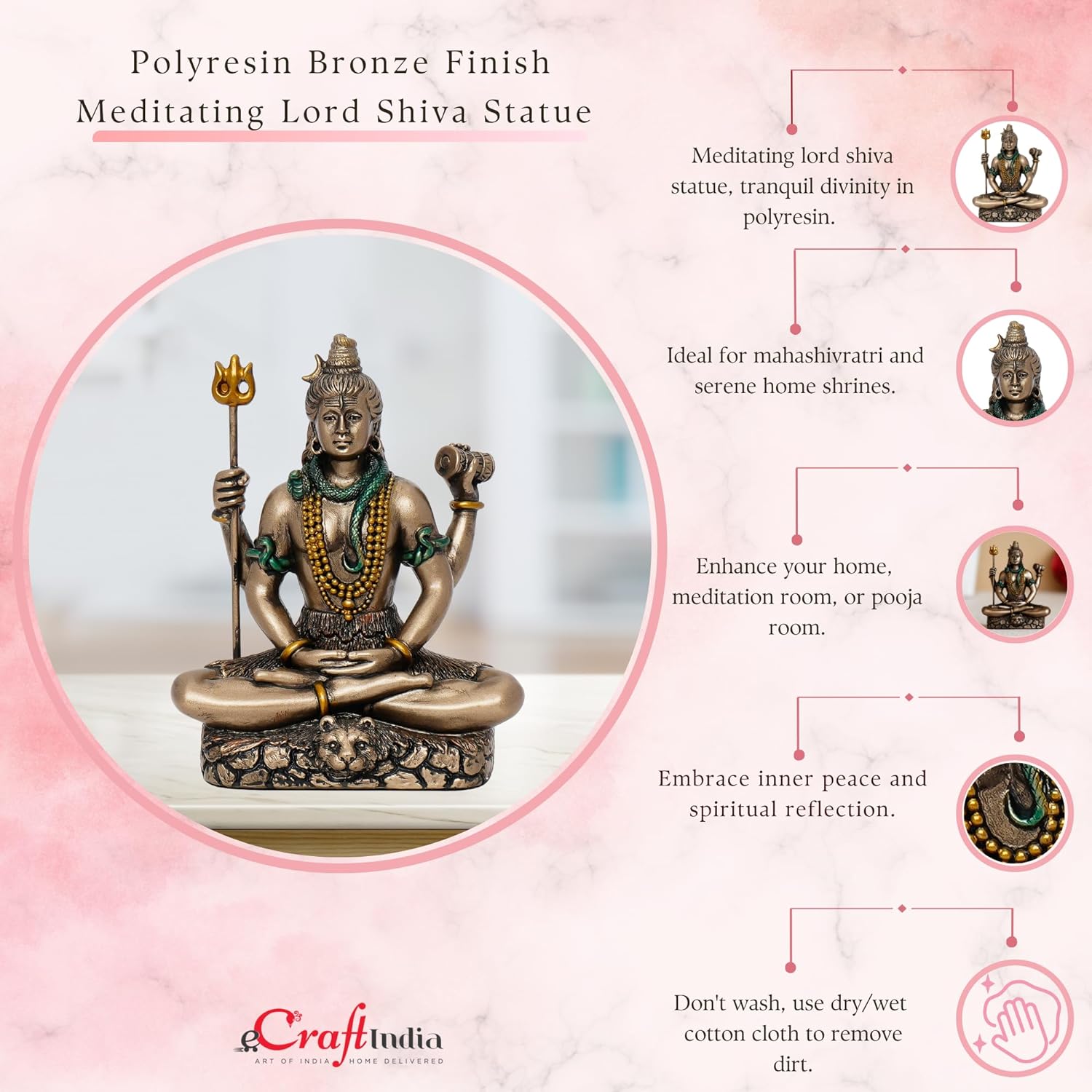 Ecraftindia Brown Resin Meditating Lord Shiva Idol for Home Decor Office Puja Room