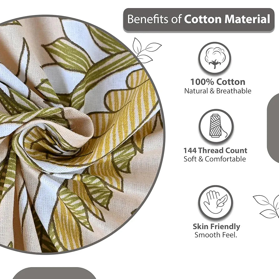 Divine Casa 144 TC 100% Pure Cotton Queen Size Double Bed Bedsheet with 2 Pillow Covers Floral Paisley Colour Mustard Beige