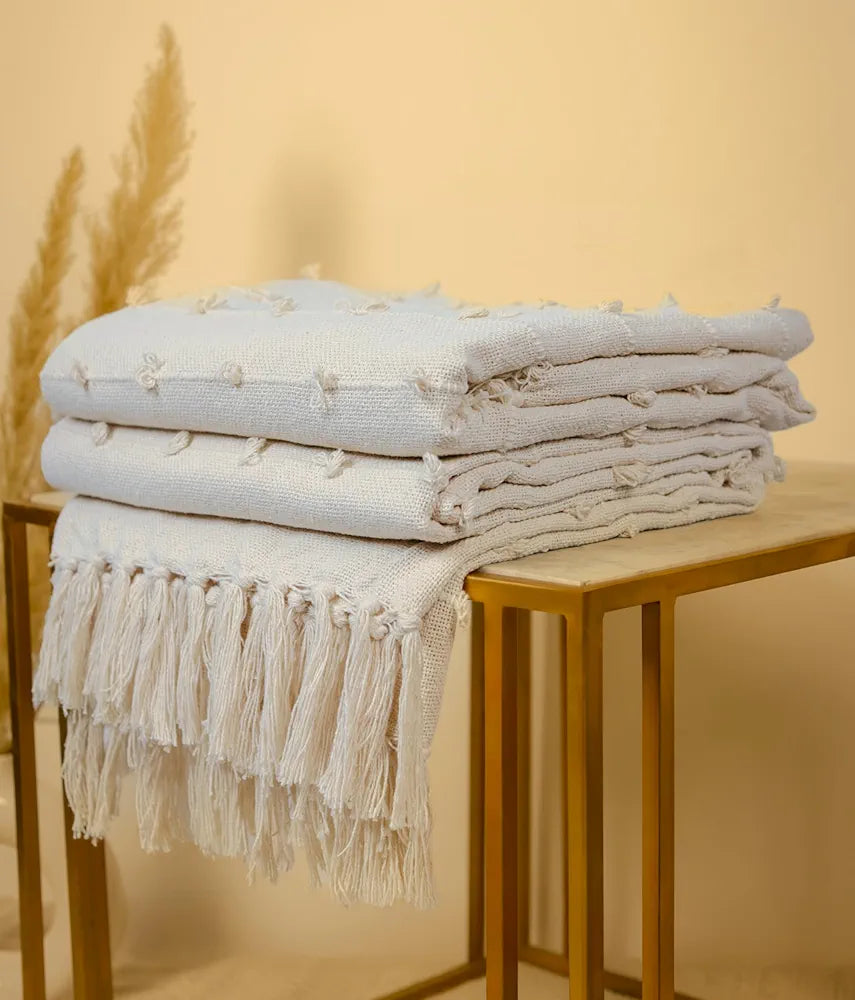 Sajavat Home Hand Knitted Pure Cotton Throw Colour Grey & Beige