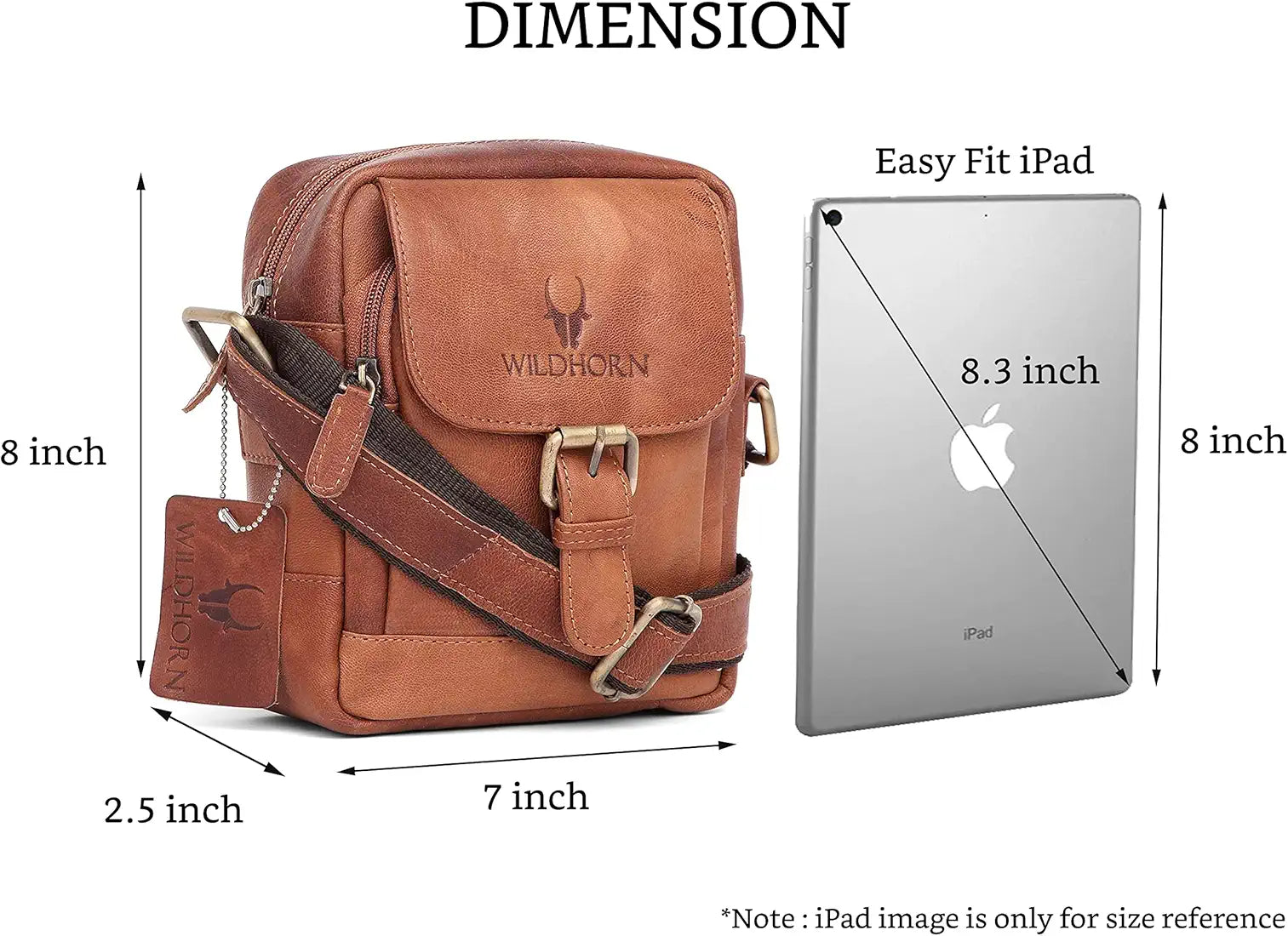 WildHorn Leather Sling Messenger Bag for Men I Multipurpose Crossbody Bag I Travel Bag with Adjustable Strap I Utility Bag I Dimension : L-6 inch W-2.7 inch H-8.5 inch