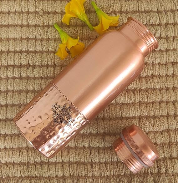 Indian Art Villa Copper Bottle With Uper Lacquer & Bottom Hammered Design (Pack of 2)