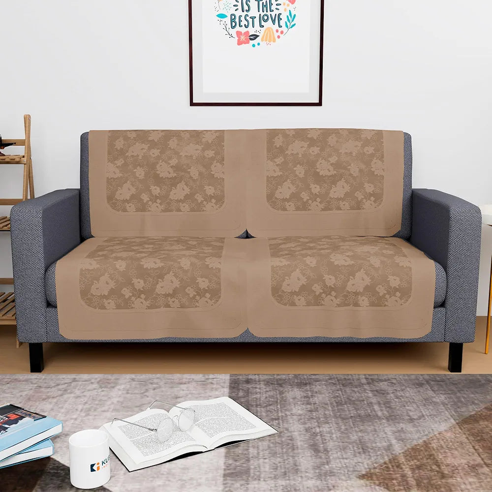 Kuber Industries Set of 4 Net Durable 2 Seater Sofa Covers for Living Room Self Net Hawaii Camel Brown