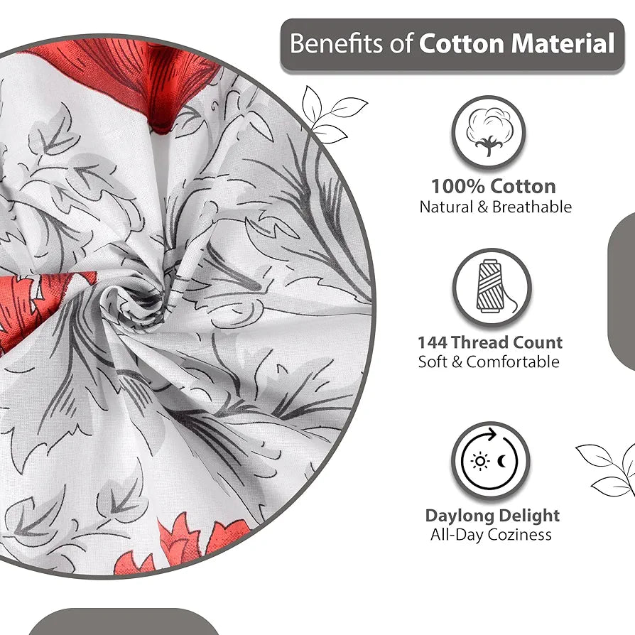 Divine Casa 144 TC 100% Cotton Bedsheet for Single Bed with 1 Pillow Cover Scarlet Colour Grey