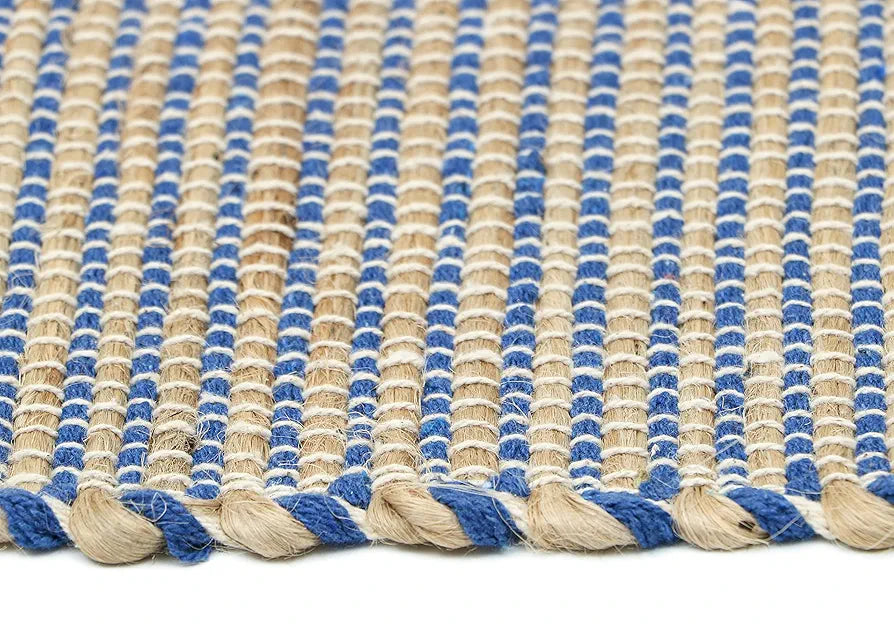 The Home Talk Natural Handcrafted Jute Rug Traditional Carpet For Living Room Navy Blue