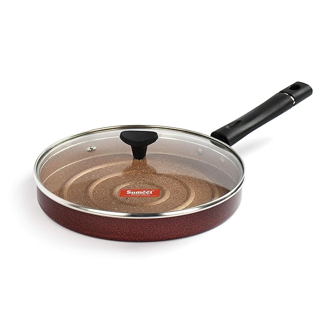 Sumeet Aluminium Nonstick Pizza Pan with Glass Lid (24cm Peach)