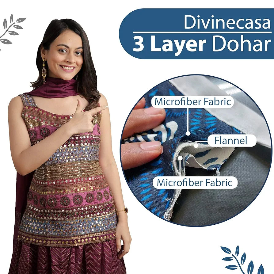 Divine Casa 120 GSM Microfiber Single Kids Dohar Soft & Lightweight Throw Blanket Typography Pattern Colour Blue Depth