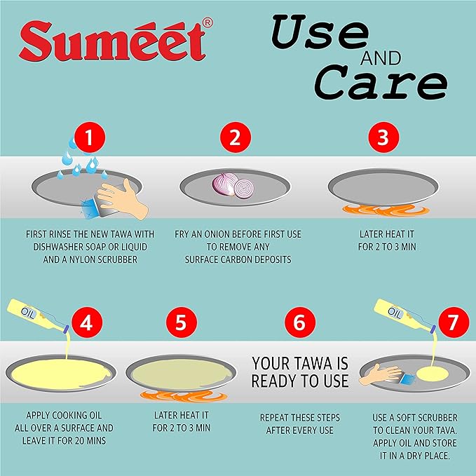 Sumeet Super Smooth Pre Seasoned Carbon Steel (Iron) Fry Pan 20.5cm | 1100ml Black