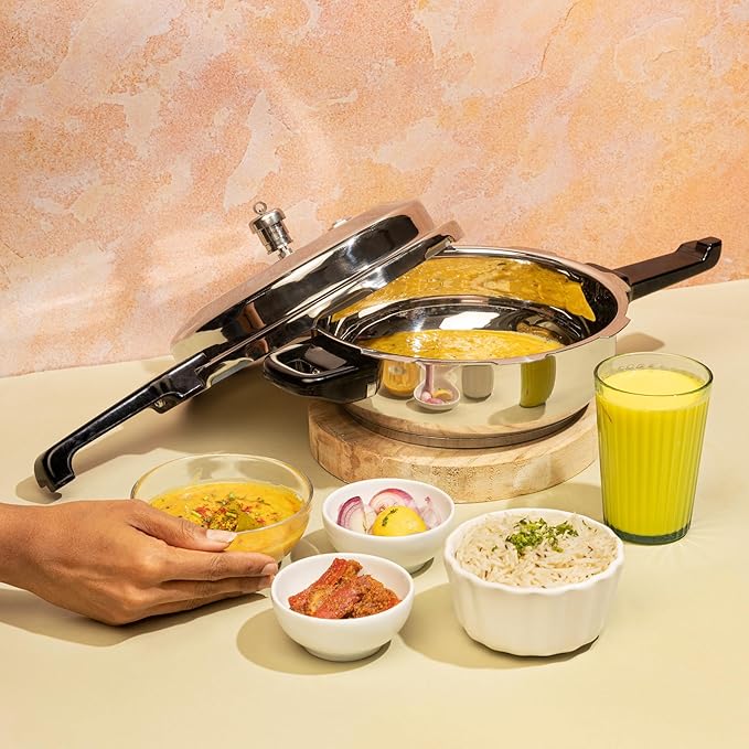Vinod Stainless Steel Pressure Cooker 4.5 Litres | Also Use as Deep Fry Pan | Sandwich Bottom