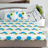 Divine Casa 144 TC 100% Cotton Floral Print White Summer Bedsheet Elastic Fitted King Size Bed Colour Blue Atoll