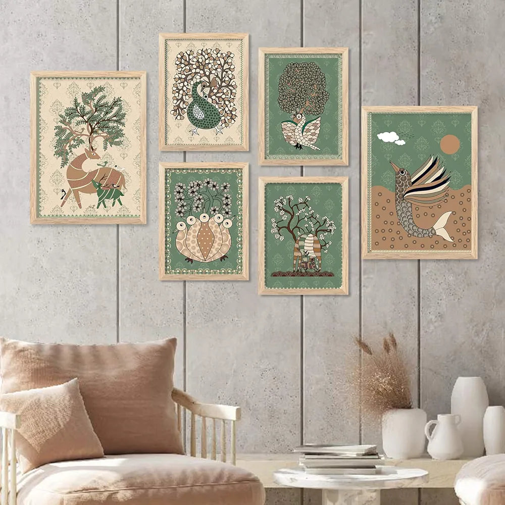 Kotart Gond Art Wall Paintings for living Room Set of 6 Multicolor  art 2