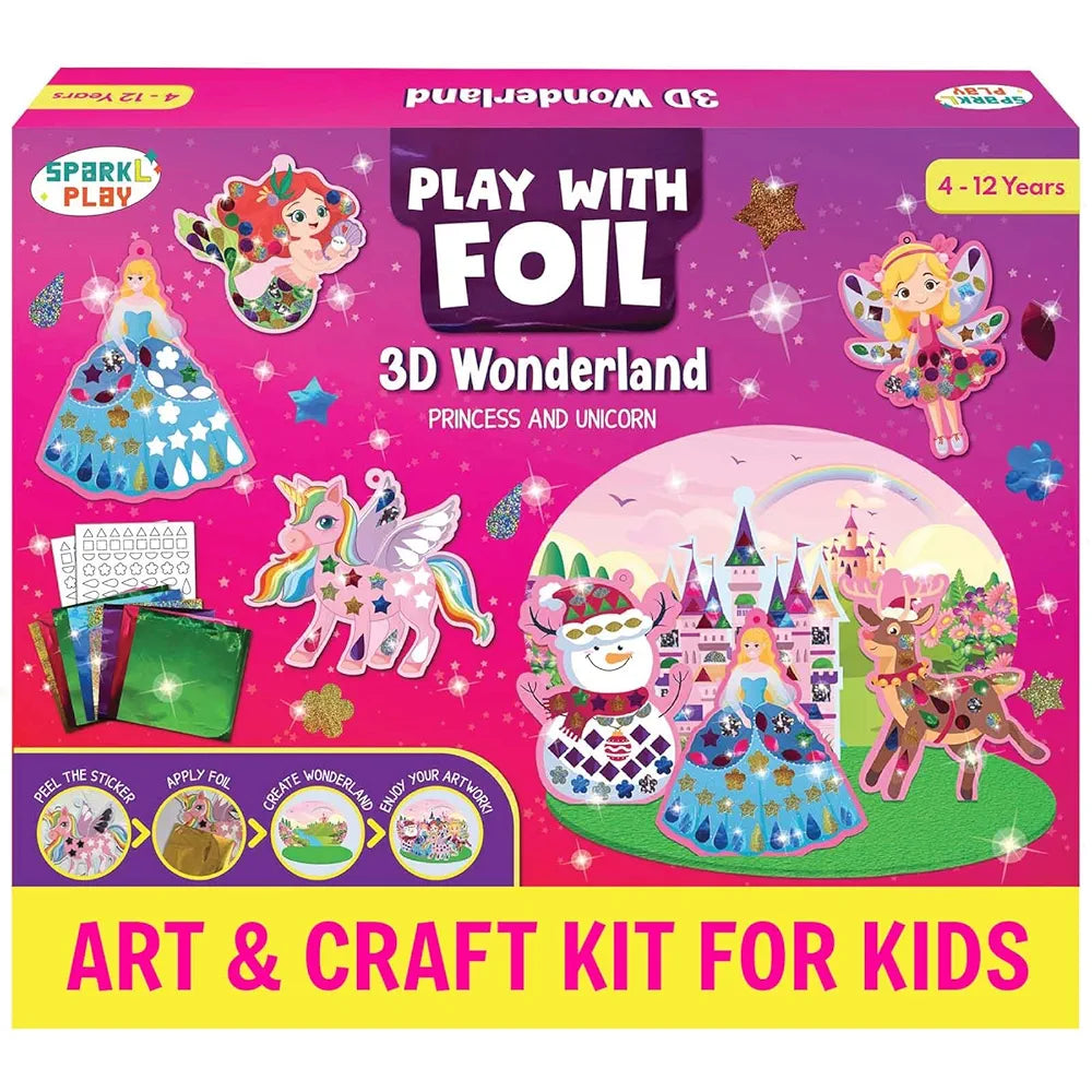 SparkLPlay Foil Art & Craft Kit for Kids | DIY Unicorn Princess Activity with 8 Danglers, 40+ Color Foils & 190+ Stickers | Gift for Girls Ages 4–12 